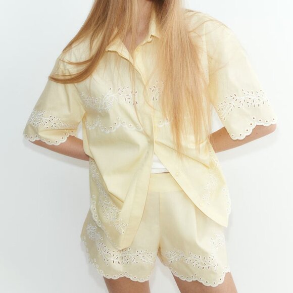 NWT H&M Eyelet-Embroidered Cotton Shirt & Shorts - Picture 5 of 11